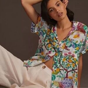 Maeve linen blend floral button up top Anthropologie